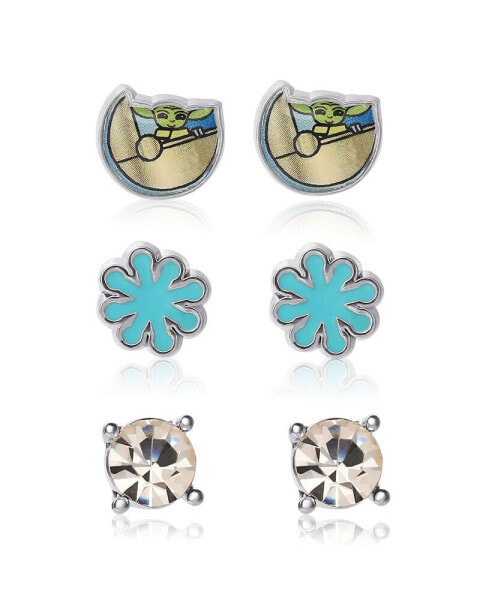Grogu Fashion Silver Plated Stud Earrings Set - 3 Pairs