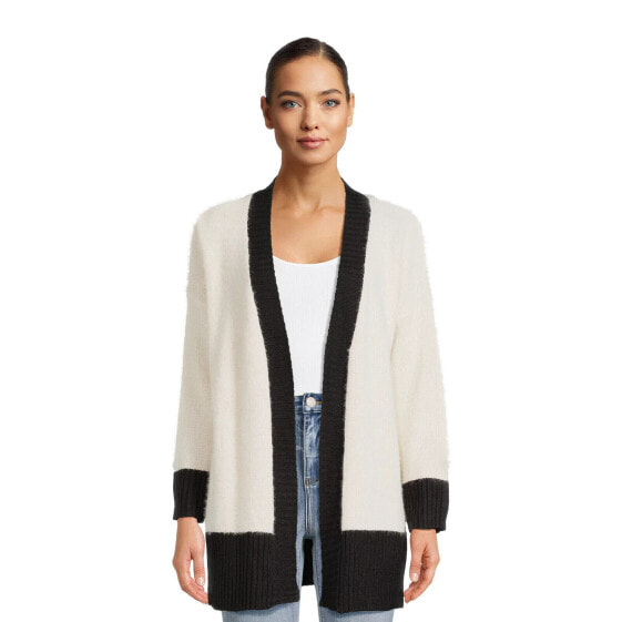 Dreamers by Debut Open Front Cardigan Sweater Womens M White/Black 100% Viscose