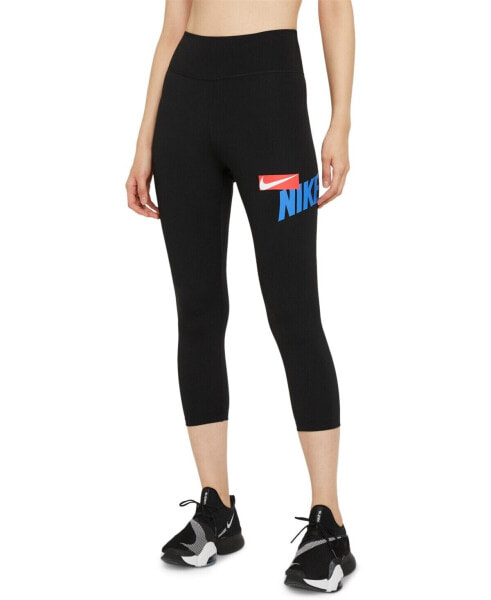 Nike One 280014 Women's Cropped Graphic-Print Leggings Size Small Black
