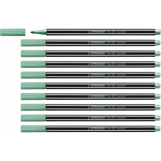 Ручки металлические STABILO Pen 68 metallic Зеленый 10 штук
