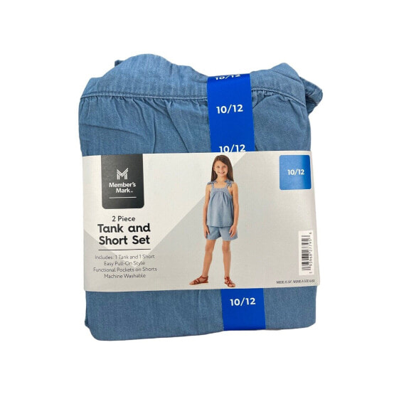 Member's Mark Girl's 2 Piece Easy Pull On Tank and Short Set, Chambray (14/16)