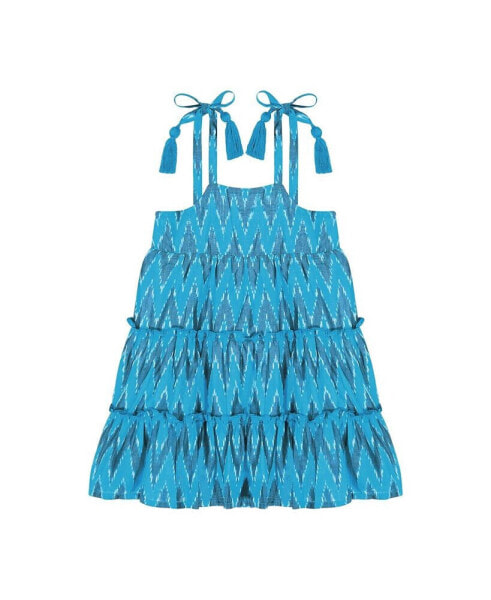 Little Girls Bella Shoulder Tie Sundress Turquoise Ikat