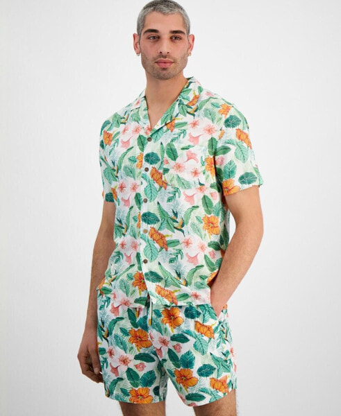 Men's Short Sleeve Palm Print Camp Shirt