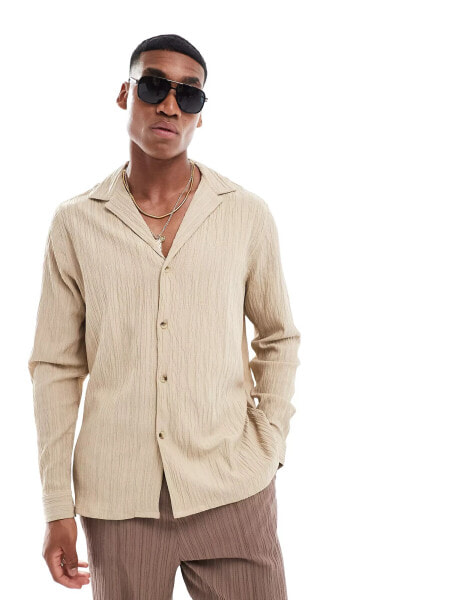 ASOS DESIGN relaxed revere shirt in stone