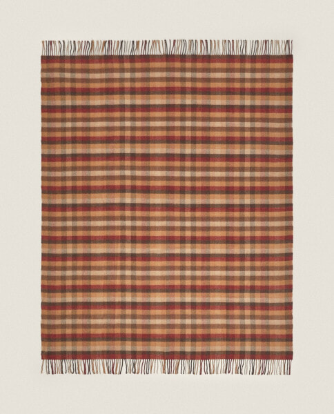 Плед из мериносовой шерсти с клетчатым узором и бахромой ZARAHOME Tartan Wool Throw