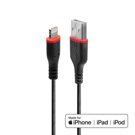 Lindy 1m Reinforced USB Type A to Lightning Cable - 1 m - Lightning - USB A - Male - Male - Black