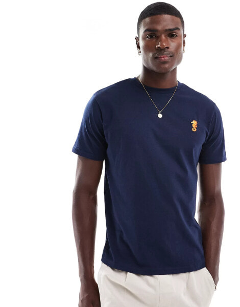 Threadbare seahorse embroidery t-shirt in navy