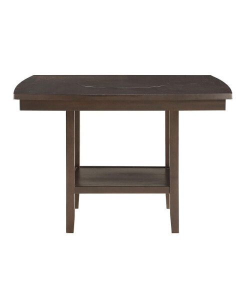 Dark Brown Finish Counter Height Table 1 Piece Functional Lazy-Susan And Display Shelf Dining Furniture