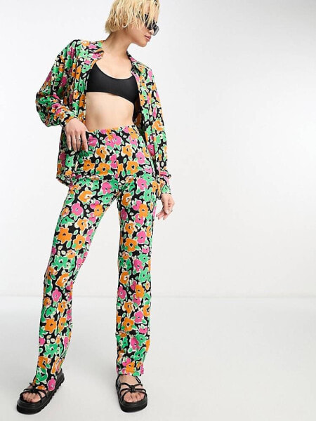 Only flared trousers co-ord in multi oversized floral