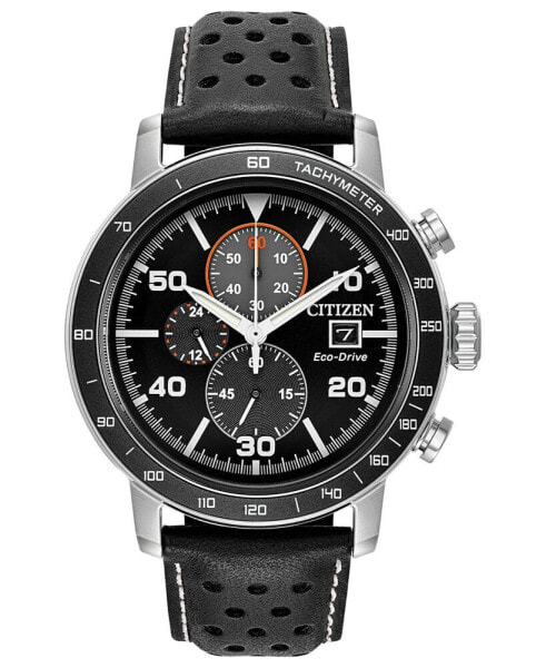 Eco-Drive Men's Chronograph Black Leather Strap Watch 44mm