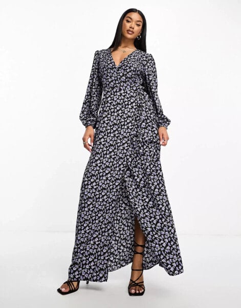 Glamorous wrap maxi dress in purple bud floral