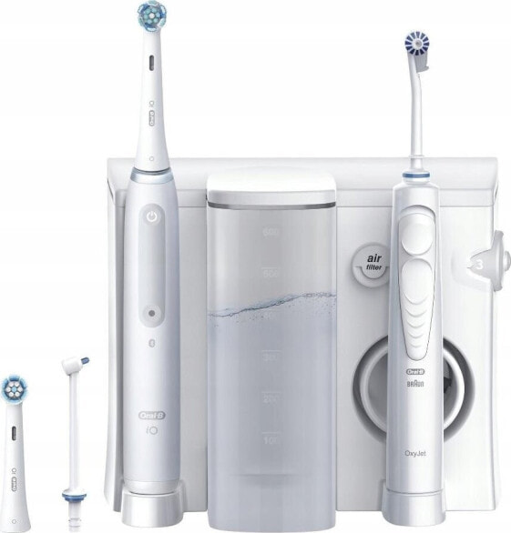 Szczoteczka Oral-B Oral-B Oral Health Center + iO Series 4 White set elektrického zubního kartáčku a ústní sprchy, bílá