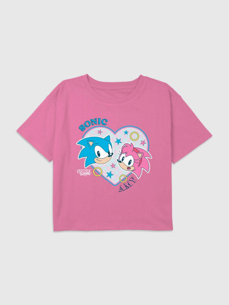 Kids Sonic The Hedgehog Sonic and Amy Graphic Boxy Crop Tee