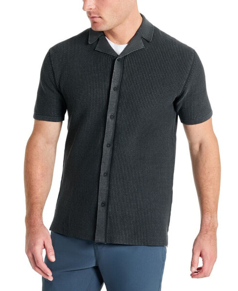 Men's Acid Washed Camp Collar Short Sleeve Sweater Shirt