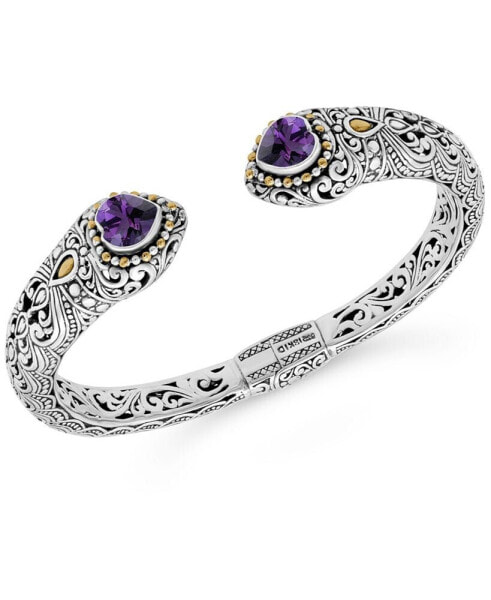 Amethyst & Bali Lovina Cuff Bracelet in Sterling Silver and 18K Gold