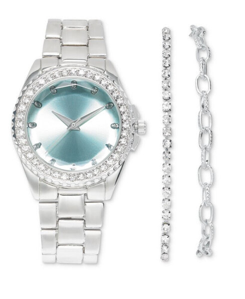 Women's Silver-Tone Bracelet Watch 39mm Gift Set, Created for Macy's