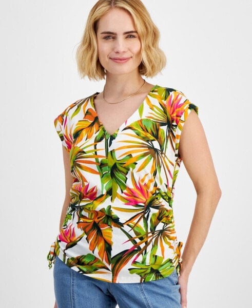 Petite Cotton Ruched-Side Top, Created for Macy's