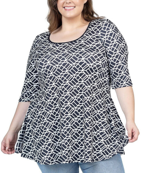 Plus Size Elbow Sleeve Casual Tunic Top