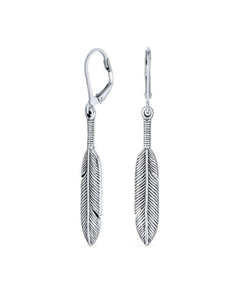 Leaf Feather Oxidized Two Tone Lever back Dangle Earrings Western Jewelry For Women Oxidized.925 Sterling Silver