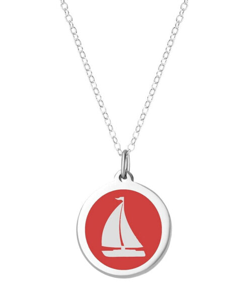 Sailboat Pendant Necklace in Sterling Silver and Enamel, 16" + 2" Extender