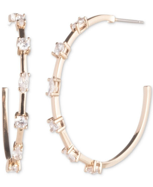 Gold-Tone Crystal C Hoop Earrings, 1"