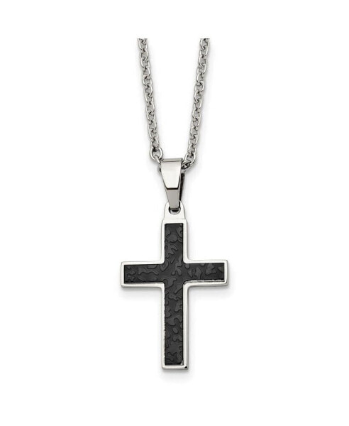 Chisel polished Black IP-plated Cross Pendant Cable Chain Necklace