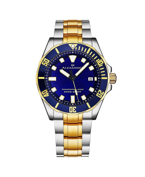 Men's Vathos Silver-tone|Gold-Tone Stainless Steel , Blue Dial , 42mm Round Watch