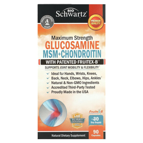 Glucosamine MSM + Chondroitin with Patented Fruitex-B, 90 Capsules