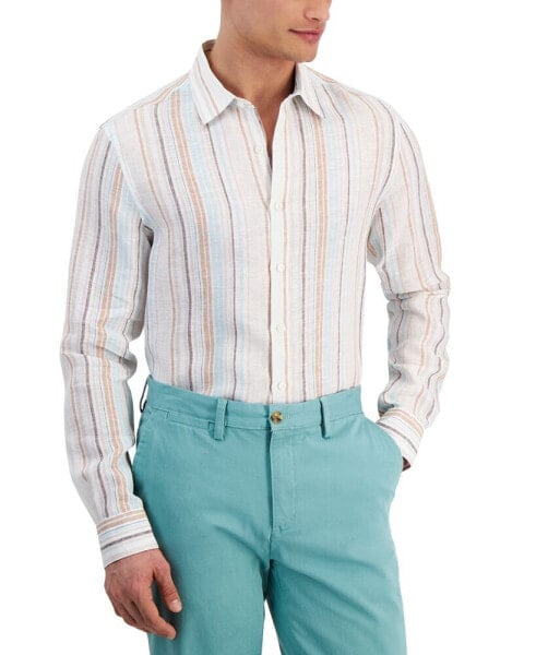 Рубашка мужская Club Room Dart Stripe из льна с длинным рукавом
