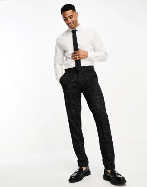 ASOS DESIGN slim suit trousers in crosshatch in black