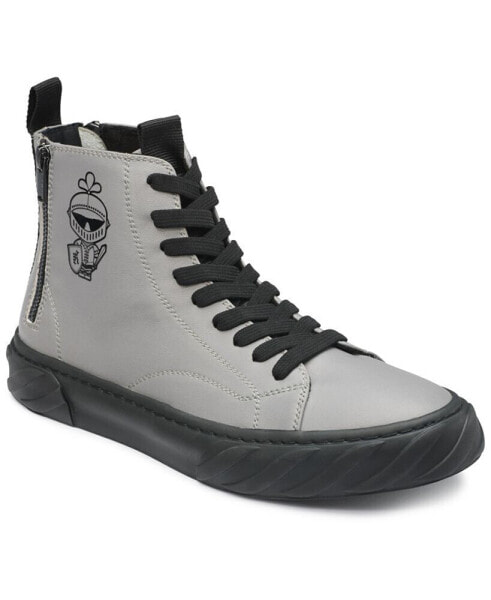 Karl Lagerfeld Men's Double Zip Hi Top with Side Logo on Sole Sneaker