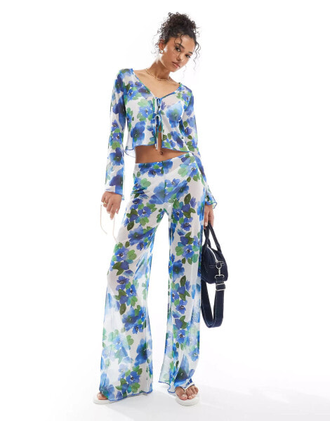 ASOS DESIGN co-ord wide leg mesh trousers in floral print