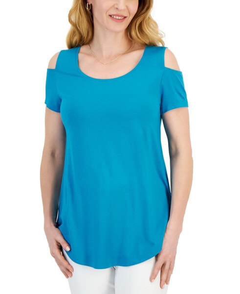 Petite Scoop-Neck Cold-Shoulder Top, Created for Macy's