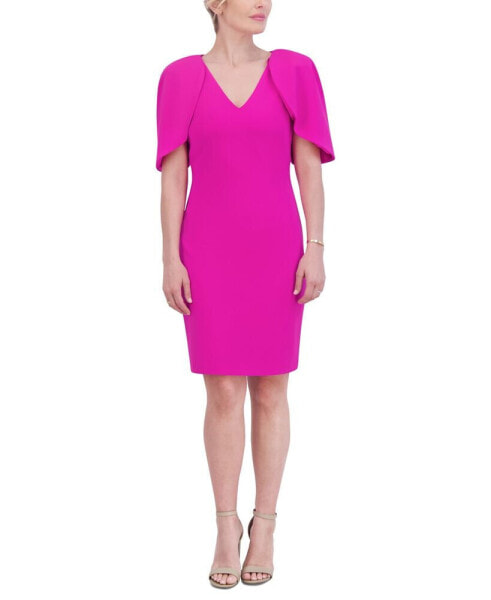 Women's V-Neck Puff-Sleeve Sheath Dress