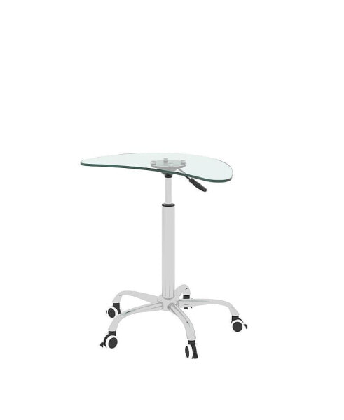 Adjustable Height Transparent Tempered Glass Table Desk Table With Lockable Wheels