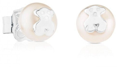 Tiny earrings of genuine pearls with bear 911143500