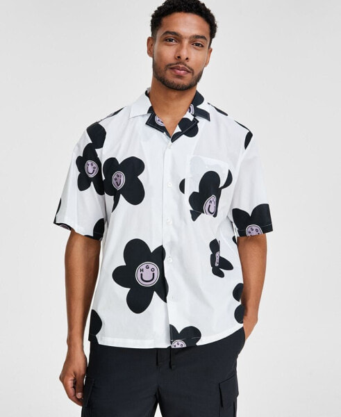 Men's Oversized-Fit Floral Button-Down Camp Shirt