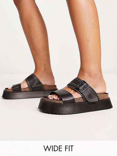 ASOS DESIGN Wide Fit Fearless double strap flat sandals in black 