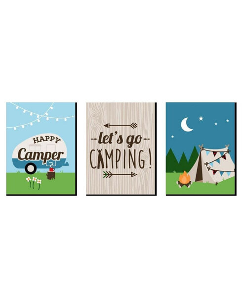 Happy Camper - Wall Art Home Decor - Gift Ideas - 7.5 x 10 - Set of 3 Prints