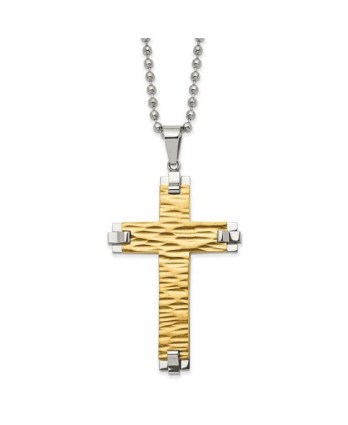 Brushed Yellow IP-plated Cross Pendant Ball Chain Necklace