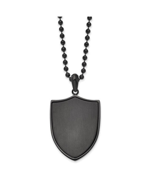Chisel brushed Black IP-plated Shield Pendant Ball Chain Necklace