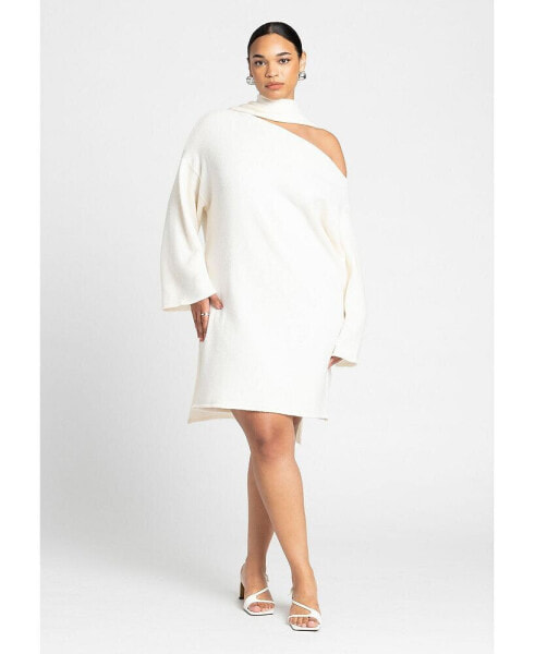 Plus Size Sweater Mini Dress With Waist Tie