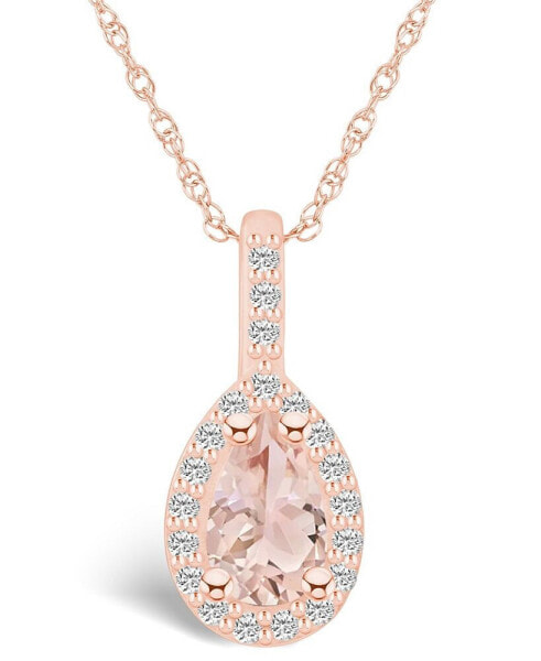 Morganite (3/4 Ct. T.W.) and Diamond (1/5 Ct. T.W.) Halo Pendant Necklace in 14K Rose Gold