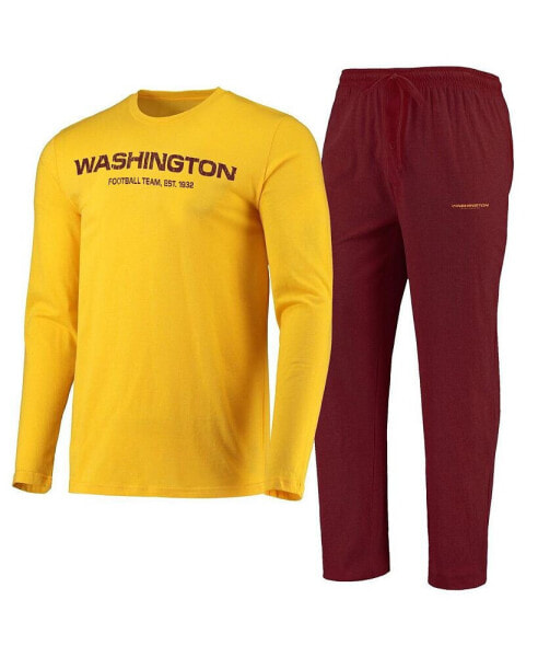 Men's Burgundy, Gold Washington Football Team Meter Long Sleeve T-shirt and Pants Sleep Set