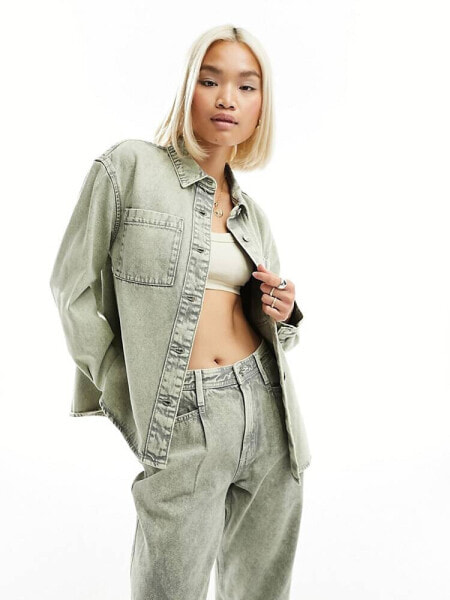 ONLY boxy denim shirt co-ord in acid wash green