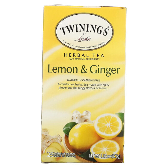 Травяной чай без кофеин, с лимоном и имбирем Twinings 25 пакетиков, 37,5 г