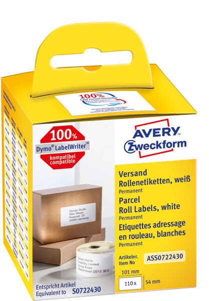 Avery Zweckform Avery ASS0722430 - White - Rectangle - Permanent - 54 x 101 mm - Rolle - Paper