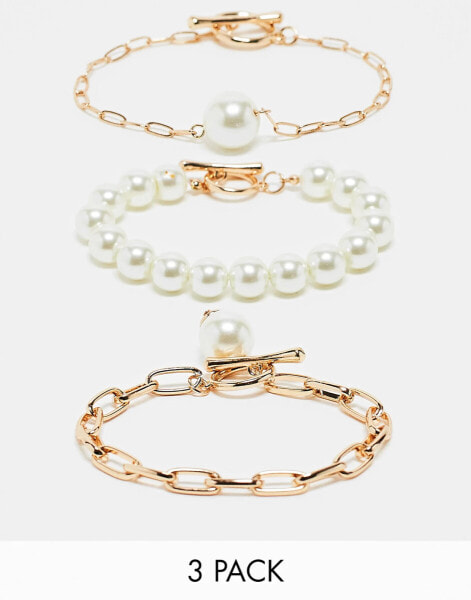 ALDO pearl 3 pack bracelets in gold