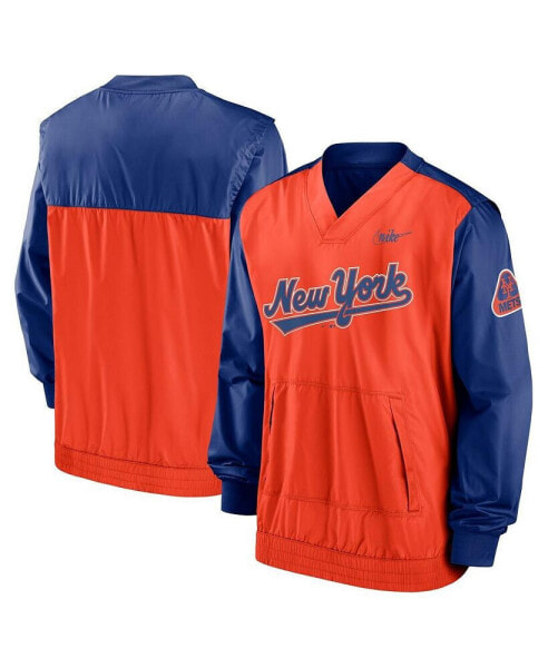 Men's Royal, Orange New York Mets Cooperstown Collection V-Neck Pullover Windbreaker