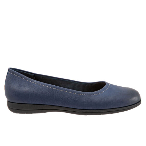 Trotters Darcey T1904-400 Womens Blue Extra Wide Leather Ballet Flats Shoes